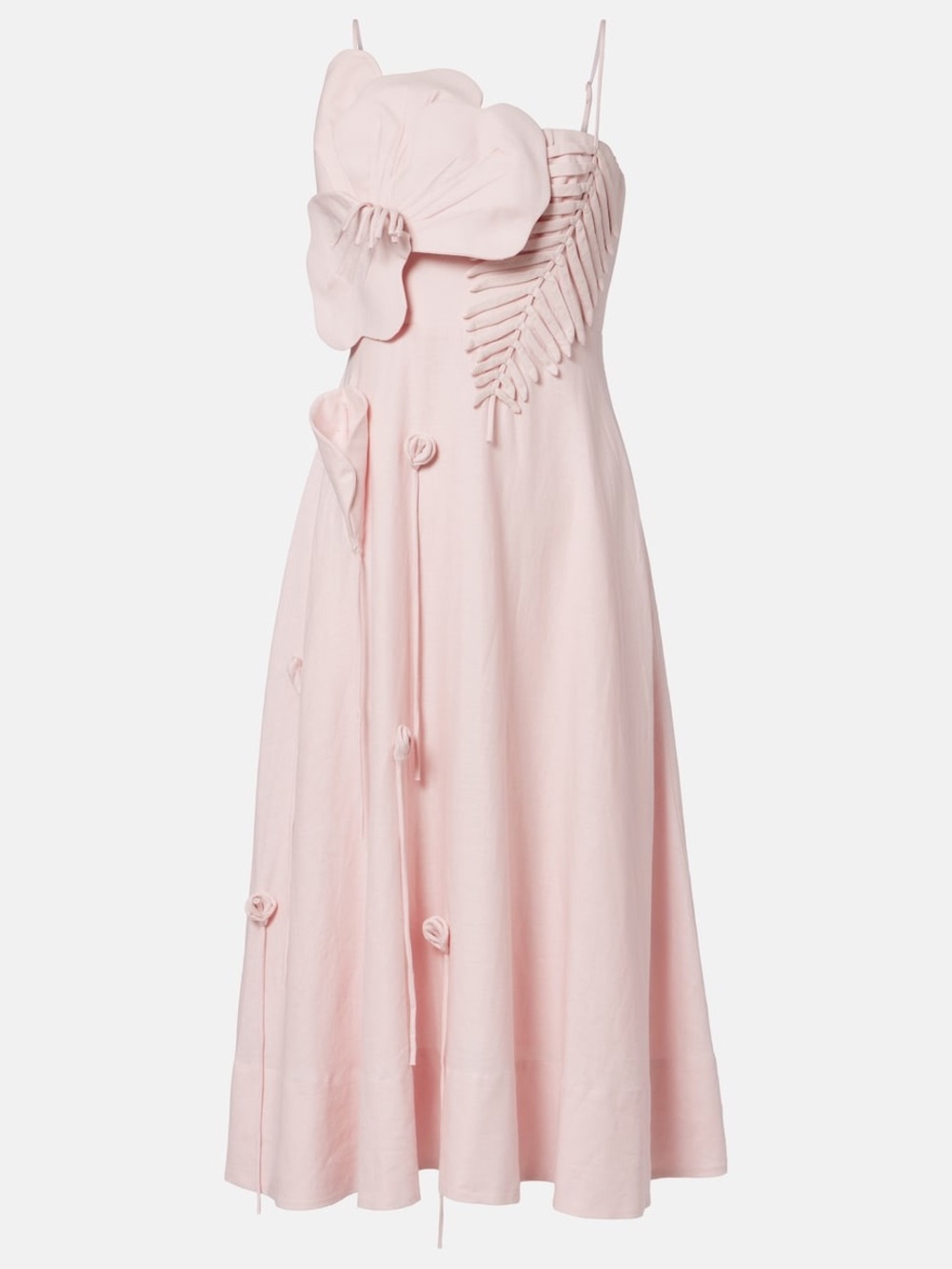 Farm Rio: Floral-appliqué linen-blend midi dress - Picture 6 of 9